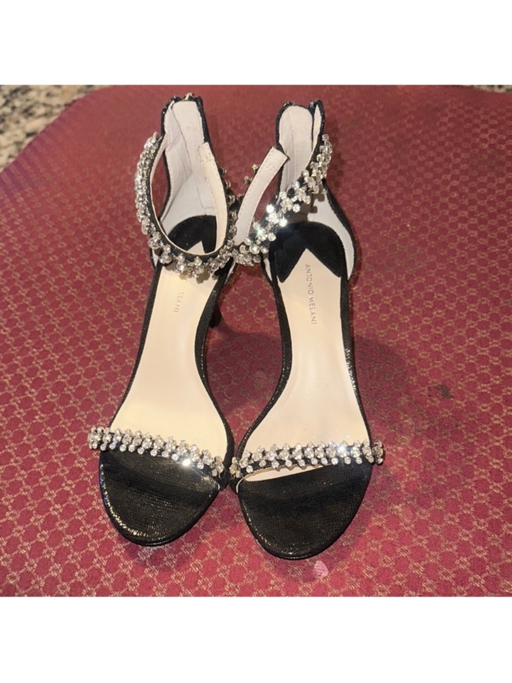 ANTONIO MELANI Black Crystal Ankle-Strap Heels
